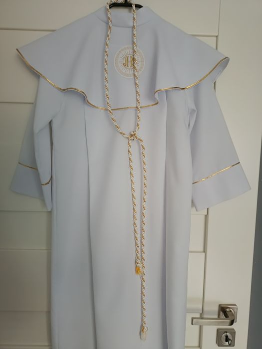 Alba komunijna dla chłopca biało złota