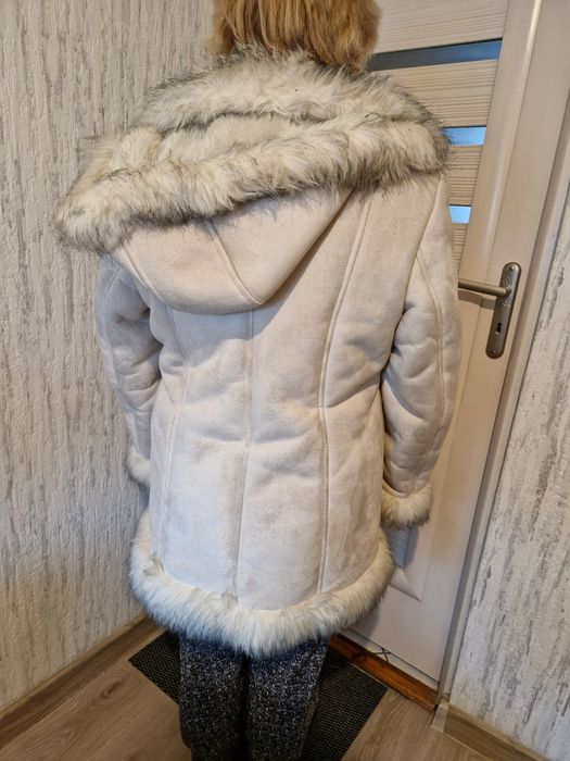 Futro kremowy płaszcz kurtka ze skóry owczej XXL