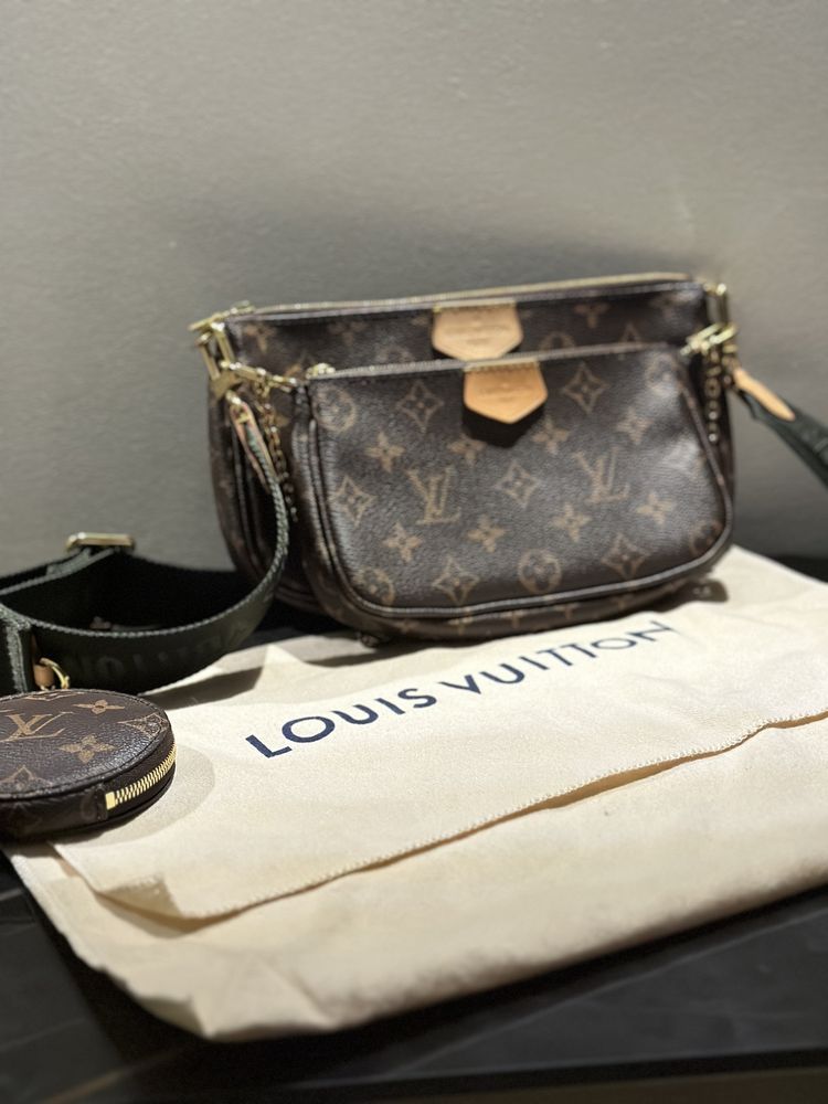 Oryginalna torebka Louis Vuitton Multi Pochette, pasek Khaki