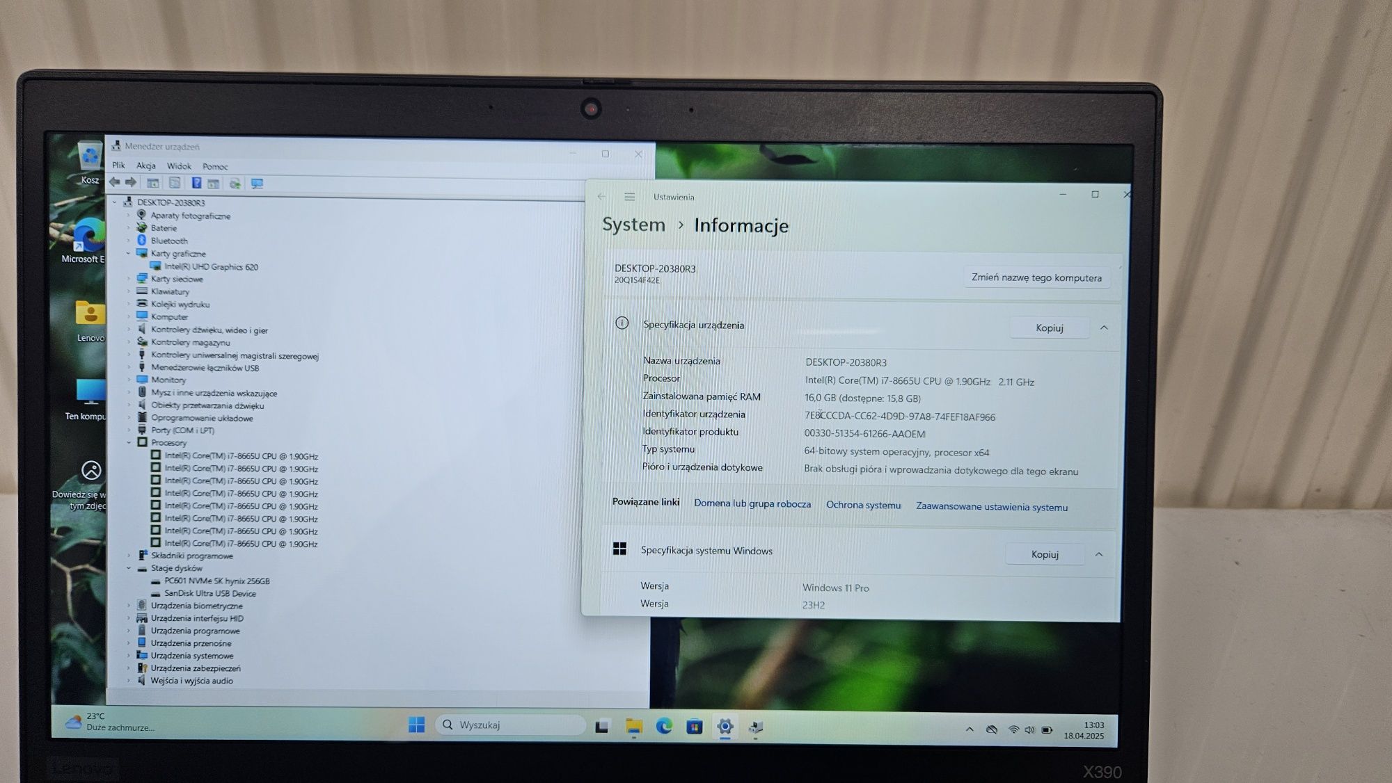 Lenovo X390 13,3FHD/i7-8665u/16GB/256SSD/WIN11
