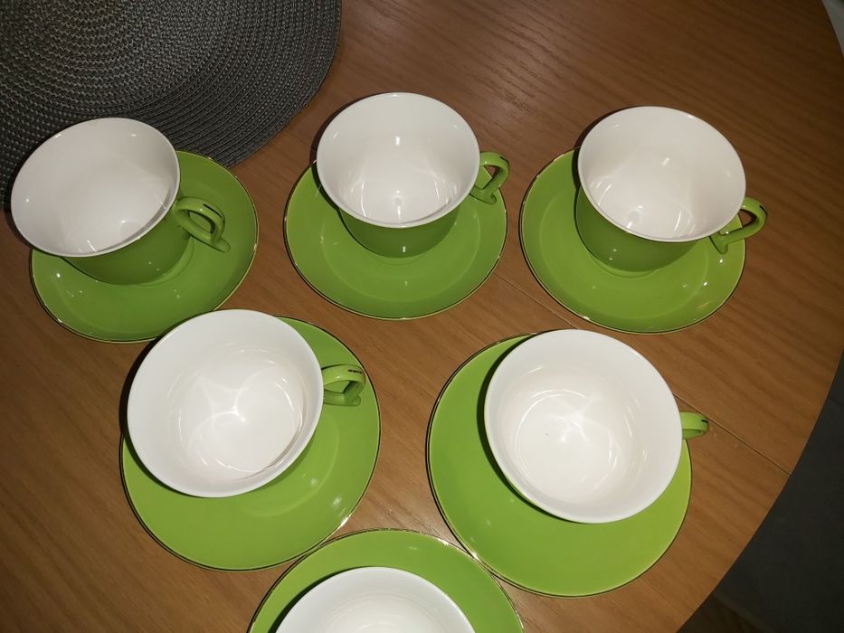 Zestaw porcelana filiżanki spodki 12 elementów zielony