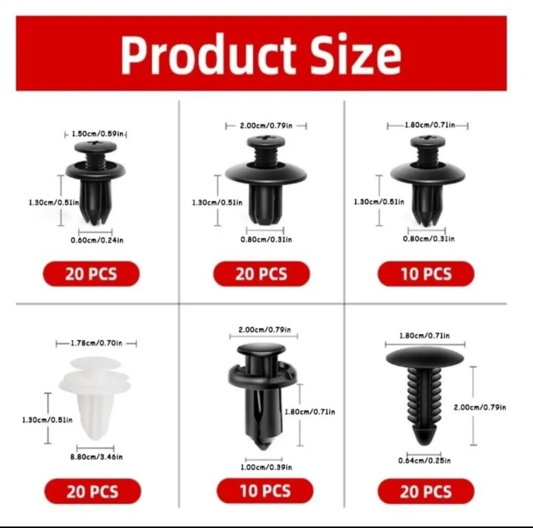 Kit de 100 Rebites Nylon , Molas de Friso, Clipes de Fixação Automóvel