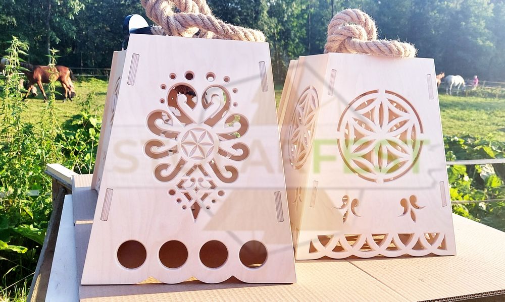 Lampa góralska z parzenicą / rozetą. Nowoczesna. Lina, sznur jutowy.