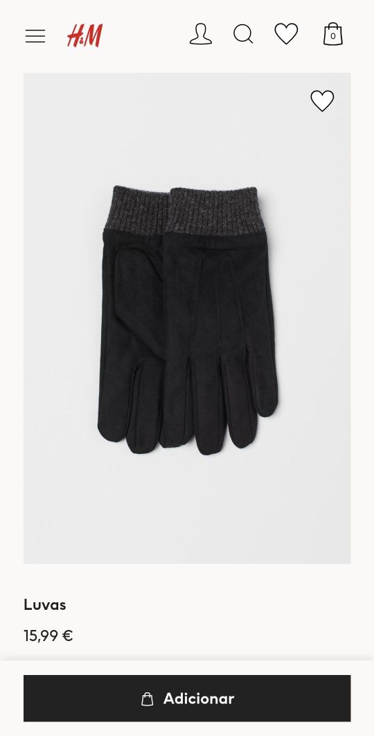 Luvas pretas H&M novas, L/XL