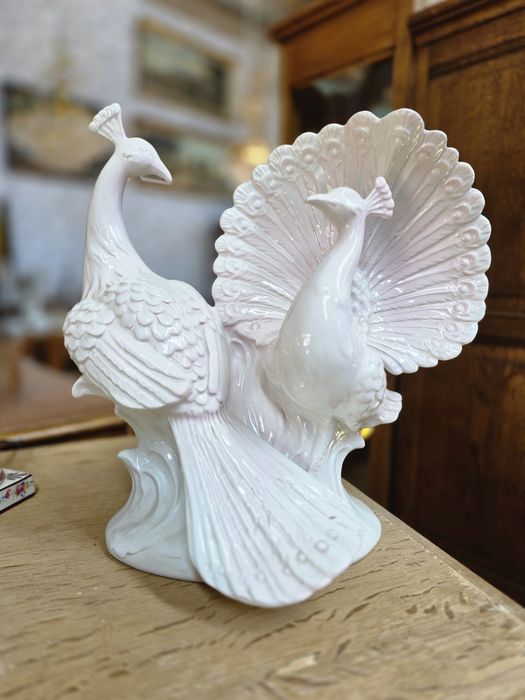 Duża figurka porcelanowa dwa pawie  paw 42 cm #1731  Stylowy Węgrów