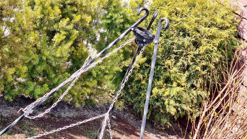 GRILL ogrodowy Trójnóg Ruszt 70 na ognisko palenisko kociołek emalia