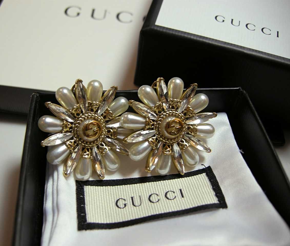 Gucci Gucci brass pearl, crystal GG Earrings kolczyki