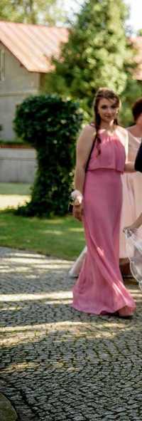 Sukienka na wesele maxi długa kształt literki A/syrenki pudrowy róż