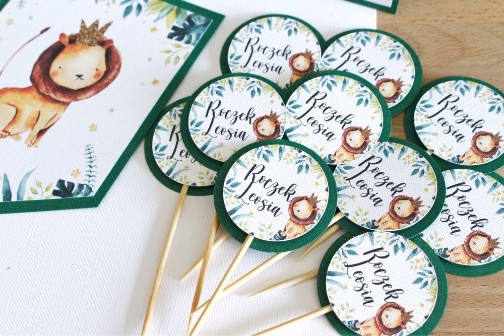 Pikery toppery safari roczek urodziny przyjęcia dekoracje urodzinowe