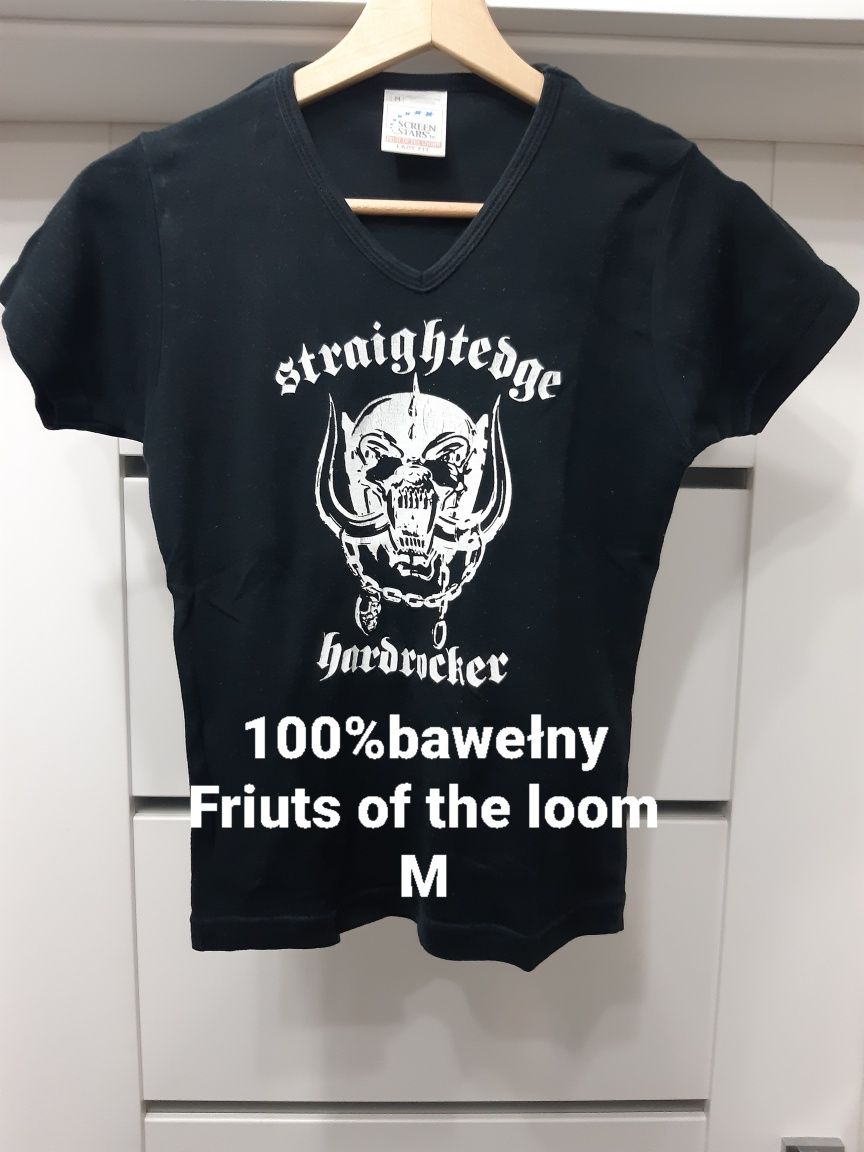 Fruits of the loom T-shirt koszulka basic rockowy print czarny M