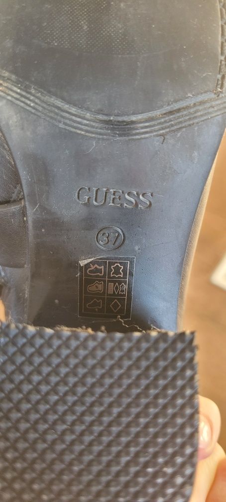 Botki GUESS czarne skórzane skóra obcas