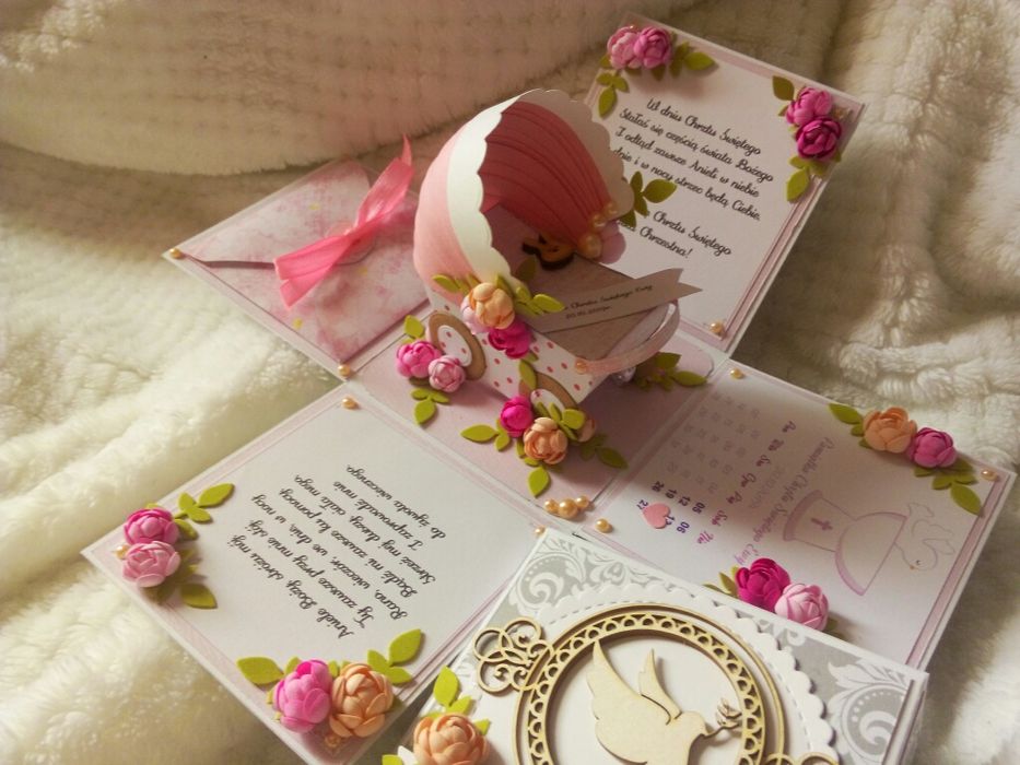 Elegancka pamiątka chrztu świętego exploding box