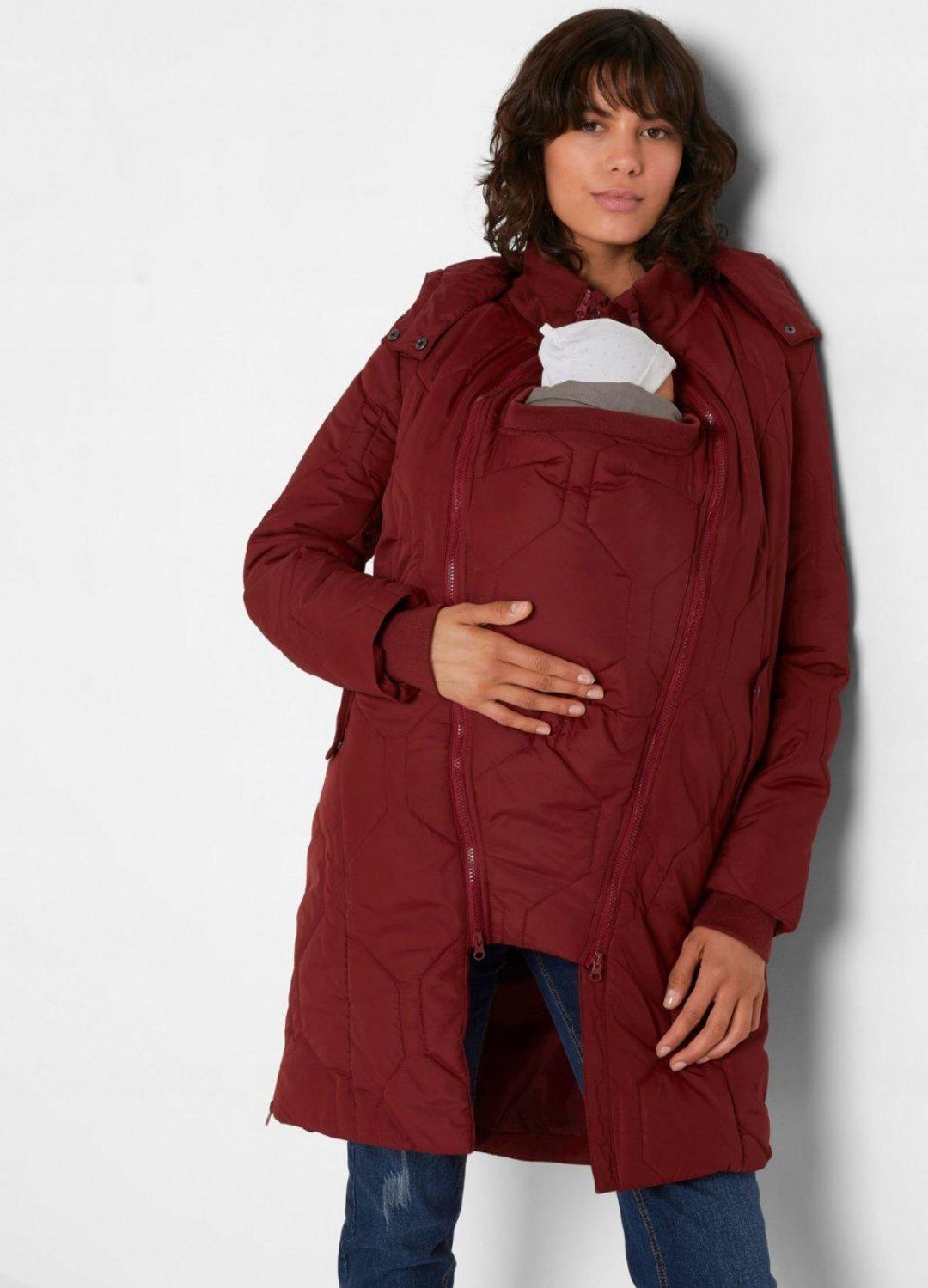 Kurtka ciążowa 38 M ze wstawką niemowlęcą czerwony Bonprix płaszcz