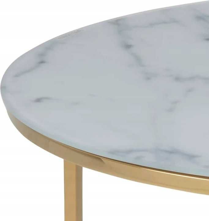 Stolik kawowy Actona Alisma 80x80x45cm wzór biały marmurek + złoty
