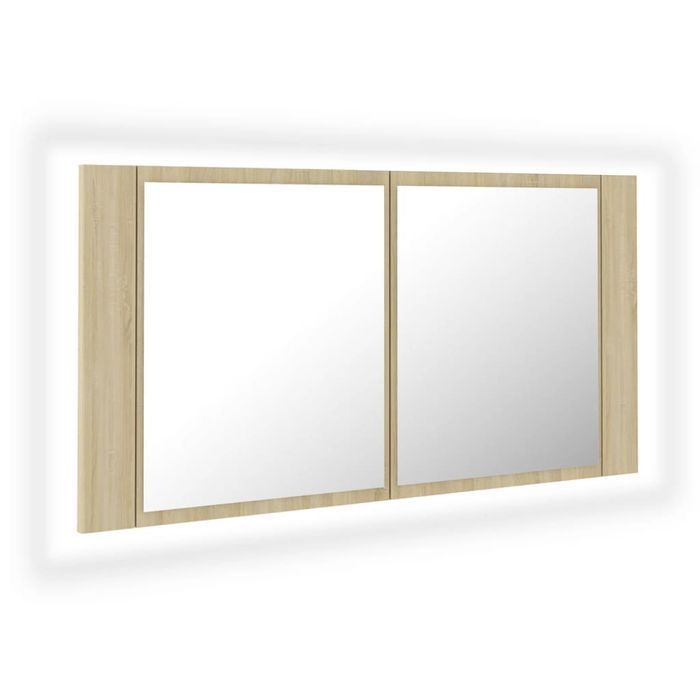 Vidaxl Szafka Łazienkowa Z Lustrem I Led, Dąb Sonoma, 90X12X45 Cm