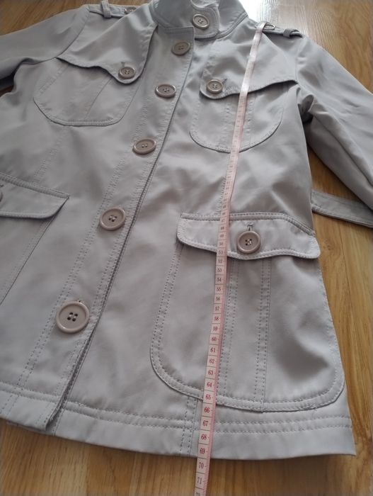 Kurtka damska, żakiet, płaszcz, szara, guziki, pasek, r.38