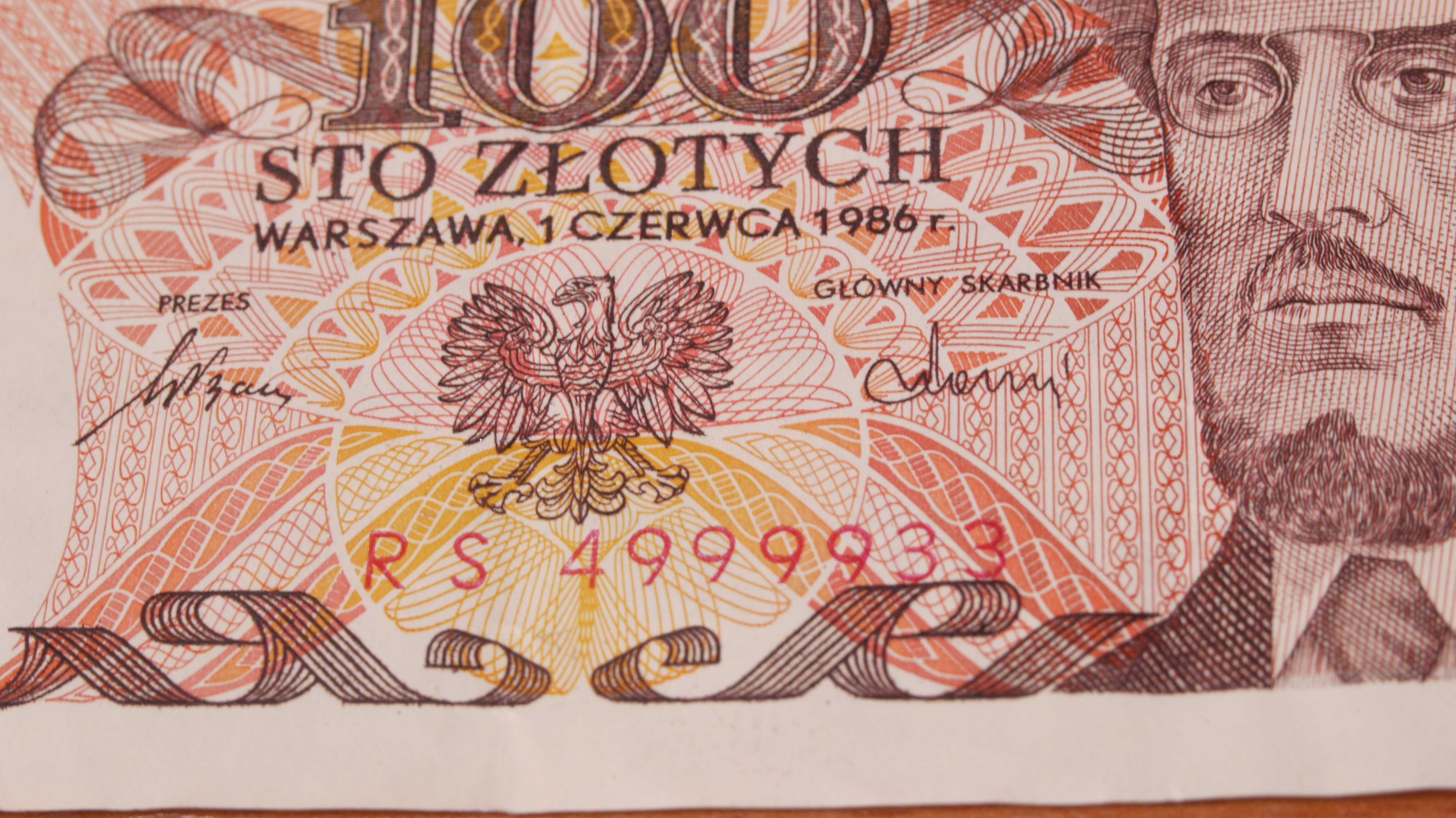 3 banknoty 100 zł numer po kolei Waryński