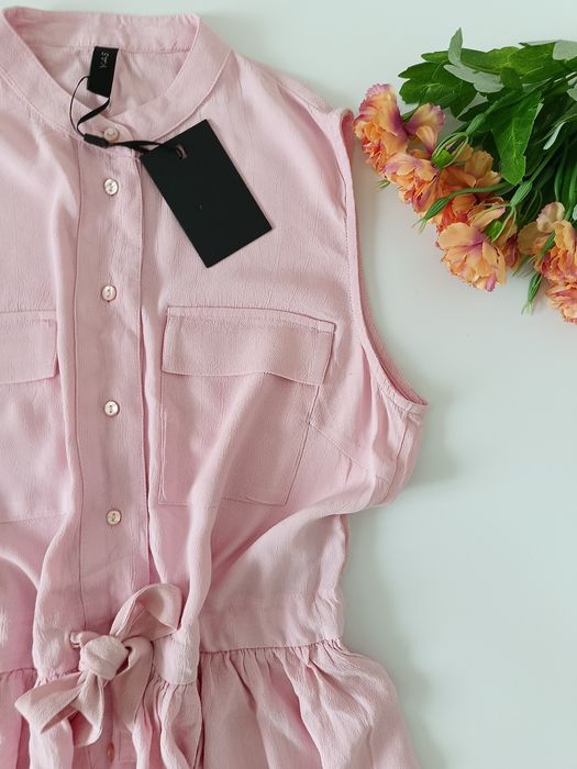 Różowa koszulowa sukienka wiskozowa z paskiem, 100% viscose, YES 36 S