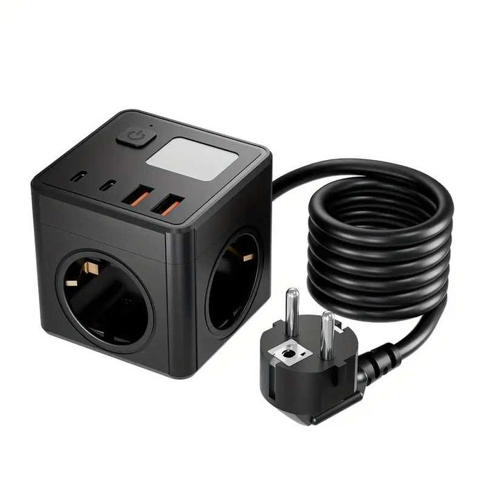 Подовжувач-куб мережевий 8-в-1 з 4 USB PD LED-лампа 3 розетки 2500W