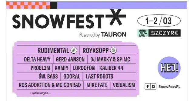 Snowfest 2024 szczyrk bilet karnet koncert muzyka Rudimental Royksopp