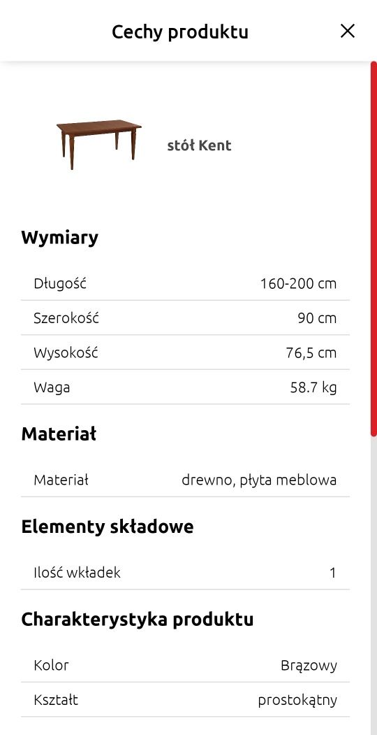 Stół rozkładany Kent BRW kasztan