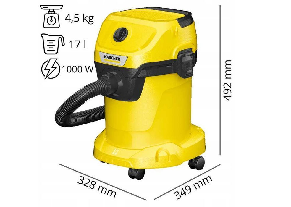 KARCHER Odkurzacz BEZWORKOWY WD 3 1000W do domu warsztatu NOWY