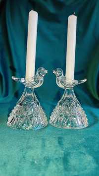 2 wyjątkowe świeczniki z szkła kryształowego  szkło/porcelana