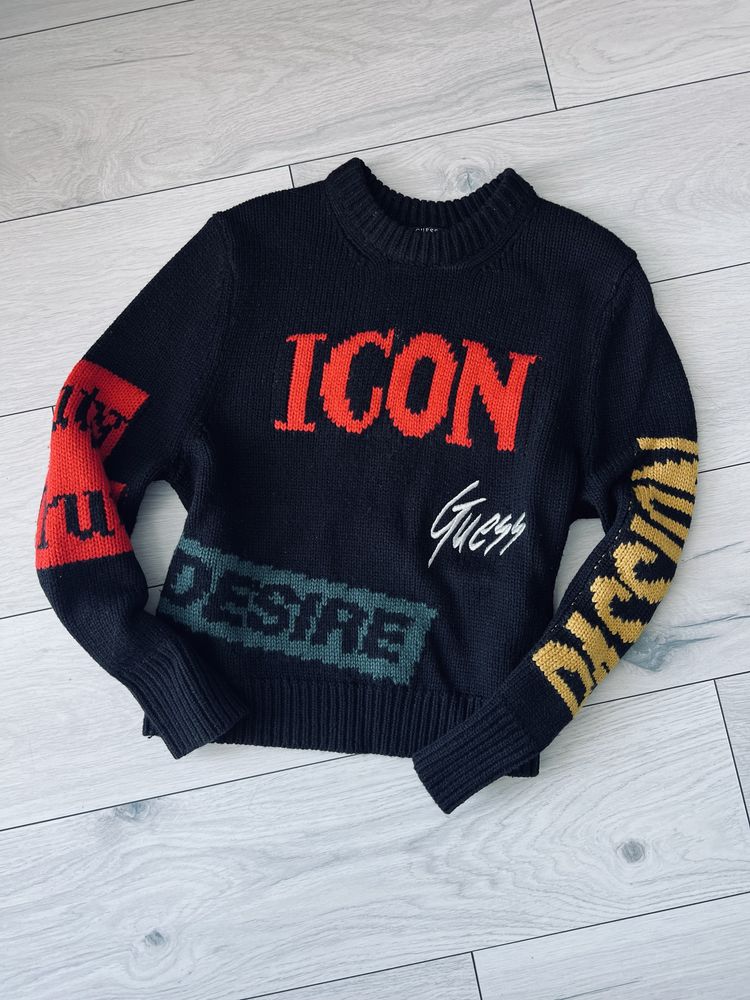 Sweter Guess czarny Icon desire Logo napisy r. S