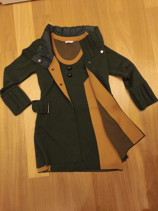 Conjunto de vestido e casaco comprido de malha da marca Melt. Tam S