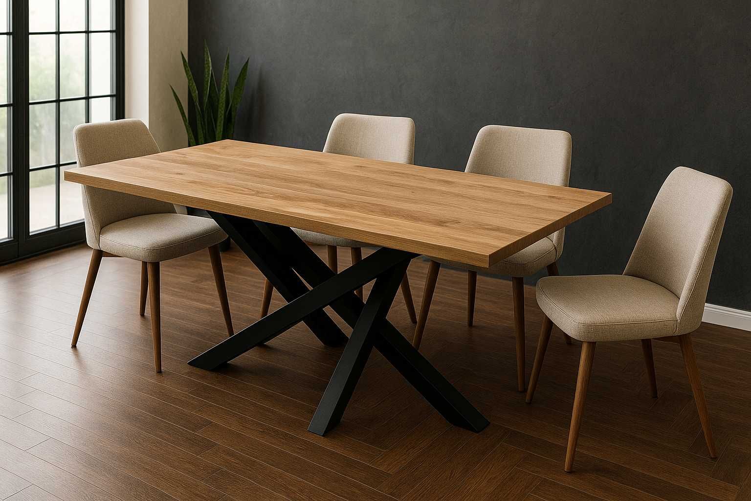 Stół Pająk Dębowy LOFT, 100% Lite Drewno DĄB, Rozkładany.