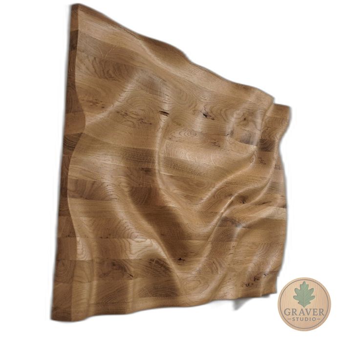 Płaskorzeźba dębowa  - fale, 3D, olejowana dekoracja ścienna