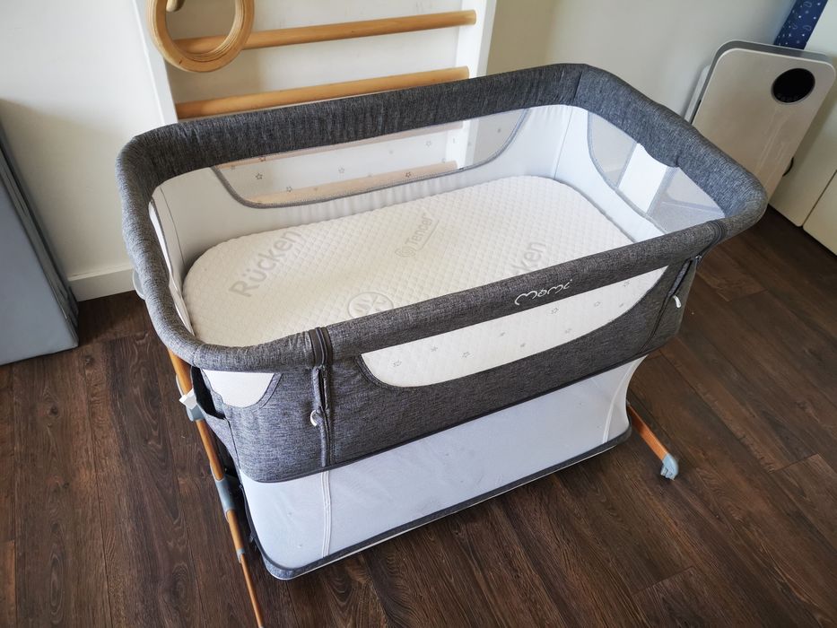 ŁÓŻECZKO DOSTAWNE 4w1 - MoMi SMART BED SZARE - Materac, moskitiera
