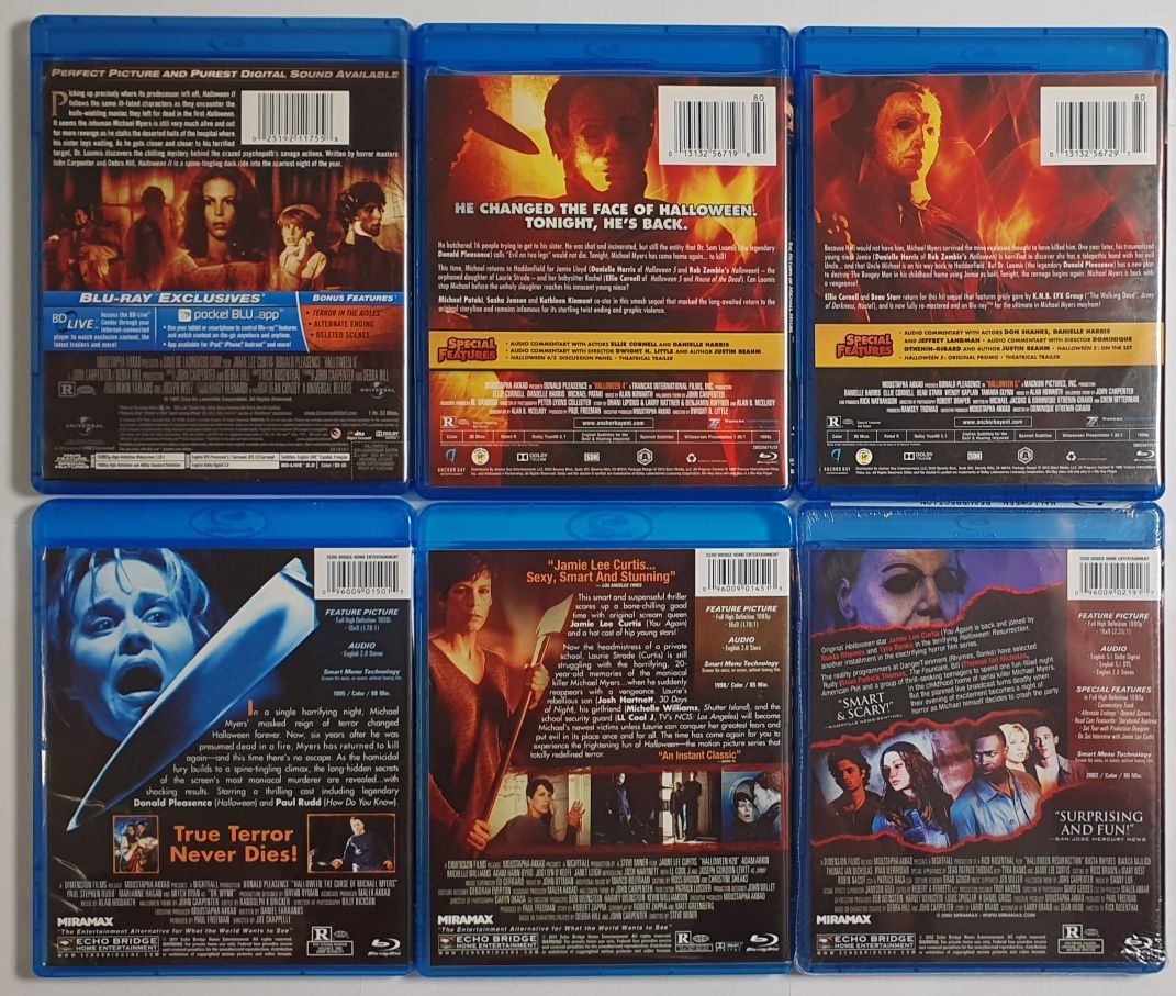 Zestaw 6 filmów Blu-ray z serii "Halloween" USA bez PL