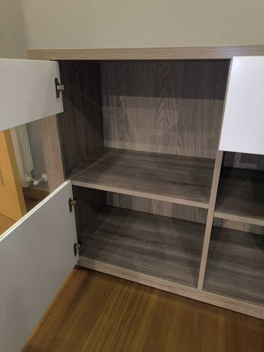 Aparador + Espelho Sala Paris Carvalho Cinza/Branco - Lourini