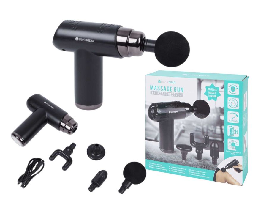 Pistolet do masażu 500W — 6 poziomów, 4 końcówki, akumulator