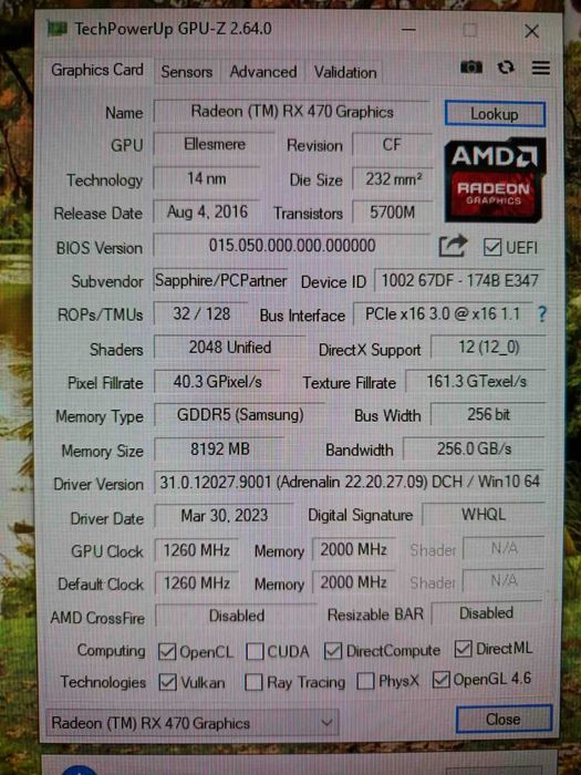 ВидКарта  Sapphire RX 470 8GB GDDR5 256-bit