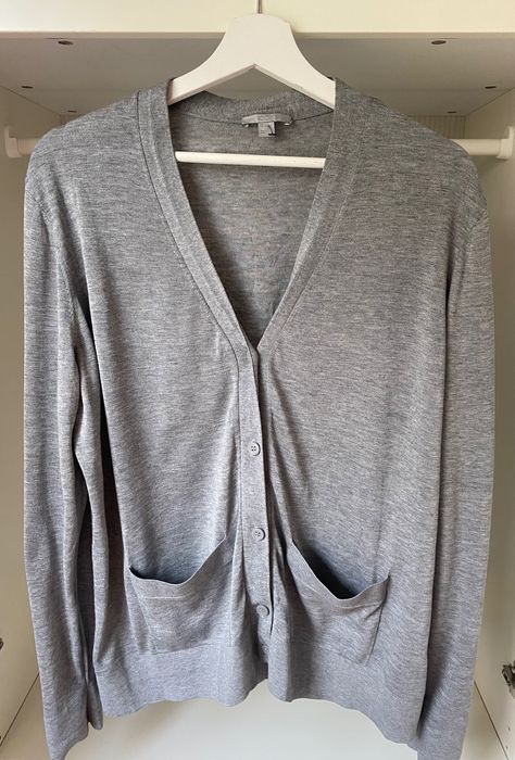 Cos Popielaty szary rozpinany kardigan Jedwab L 40 Silk