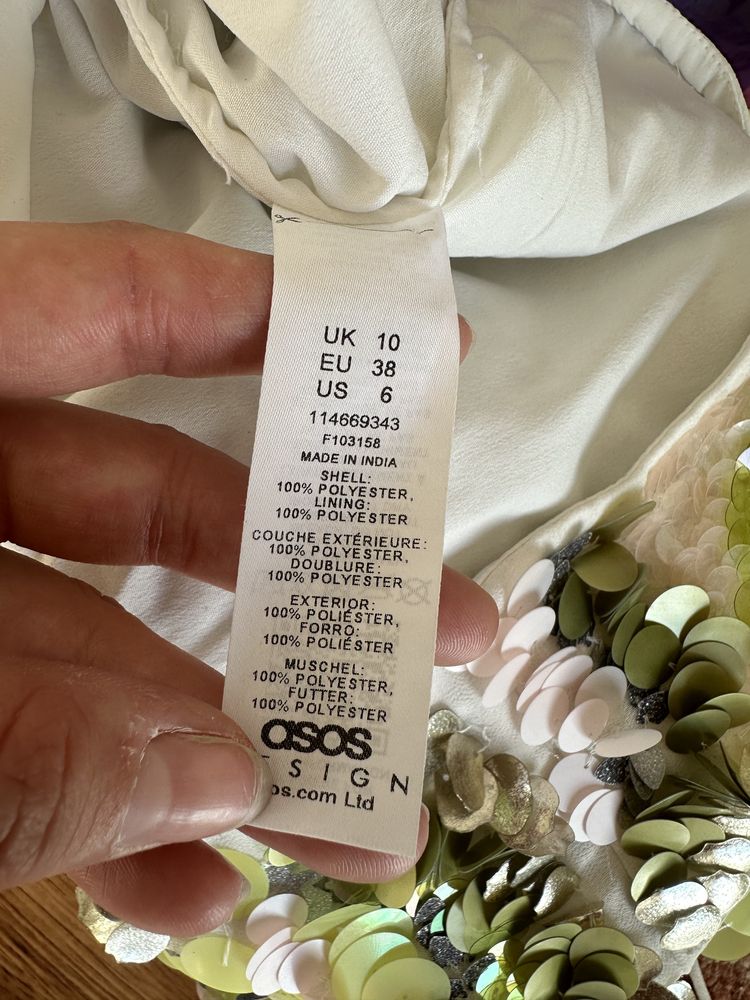 Sukienka cekinowa zdobiona ASOS rozmiar 38 wow wesele impreza ślub