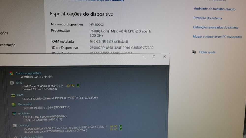 Pack Pç HP600G1+Lcd 22"P. 4ªG|I5-3.2G|16G|SSD256+HD500|Kit|Wifi+BT|W11