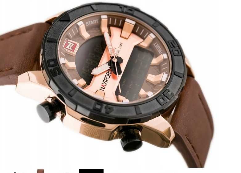 Zegarek męski NaviForce,dual time,skórzany pasek,nowy