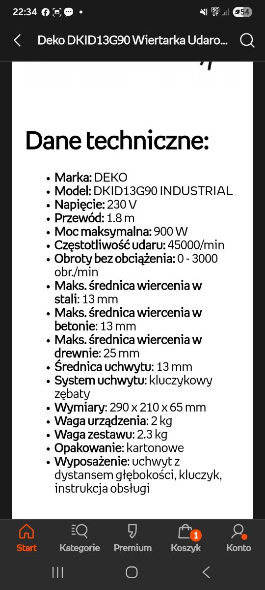 Wiertarka Udarowa DEKO Nowa