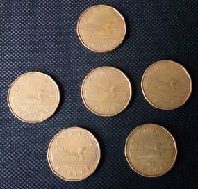 Monety Dolar Kanadyjski 1988, 1989, 1991, 1995