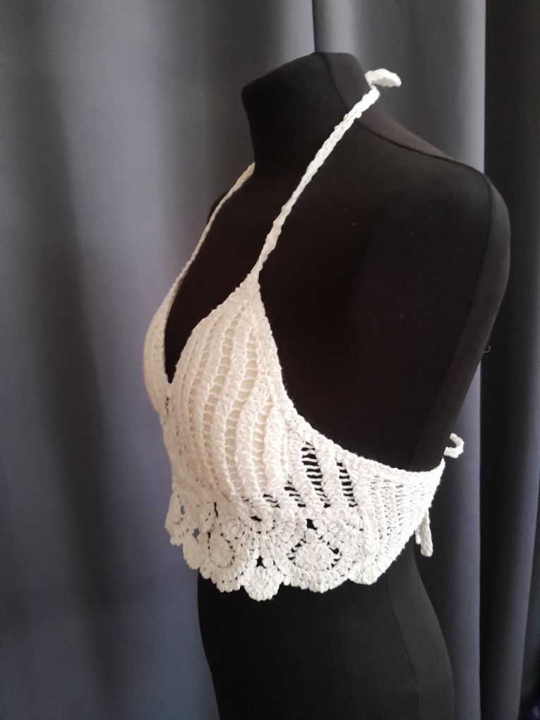 Biały azurowy top boho M/L/XL