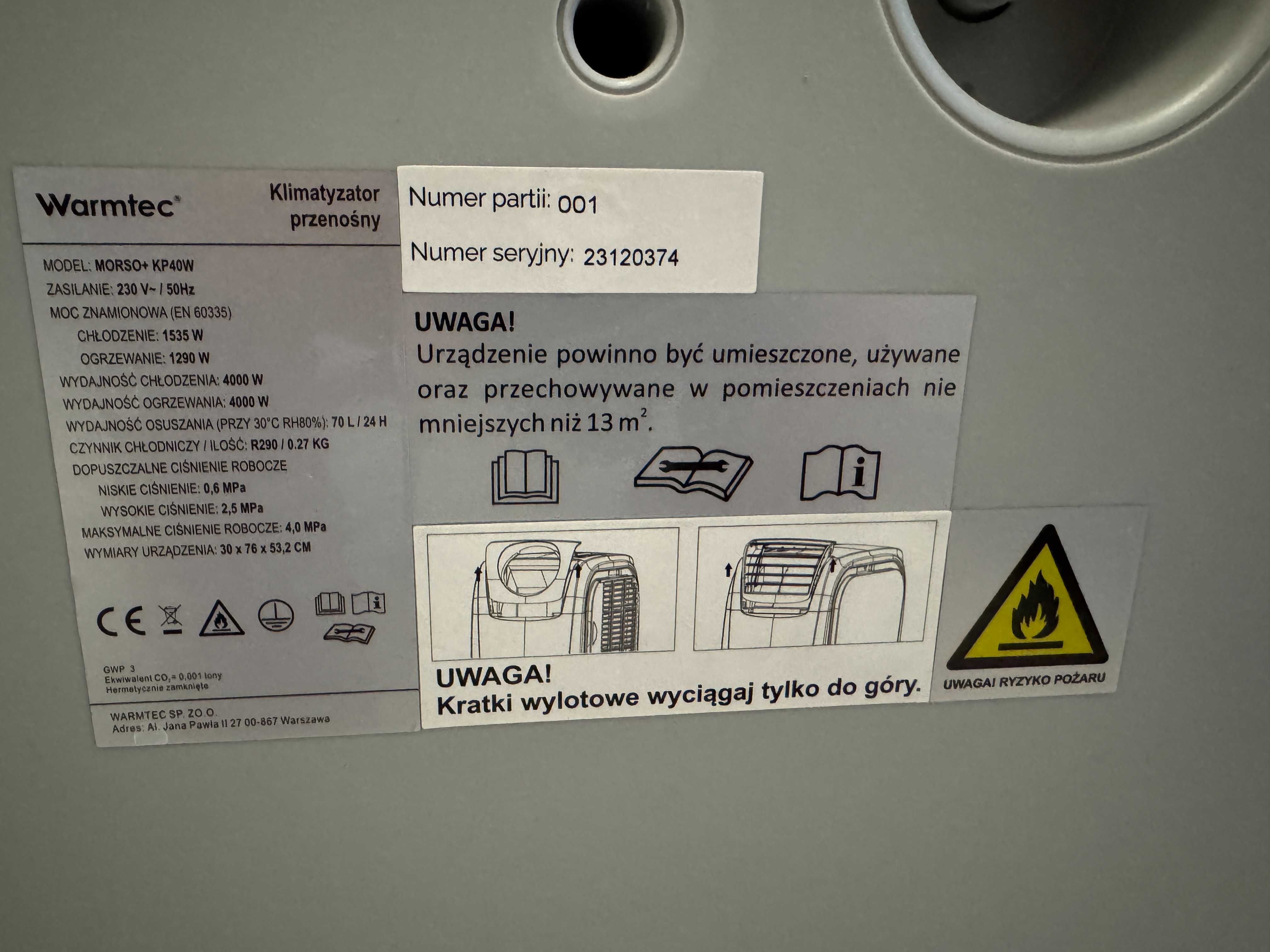 Klimatyzator przenośny Warmtec KP40W Wi-Fi z dodatkowym osprzętem