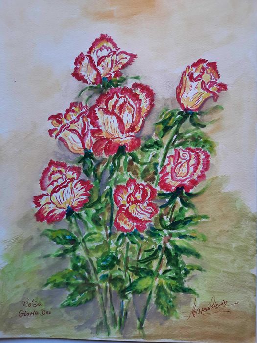 Kwiaty Akwarela Sygnowana Martwa natura