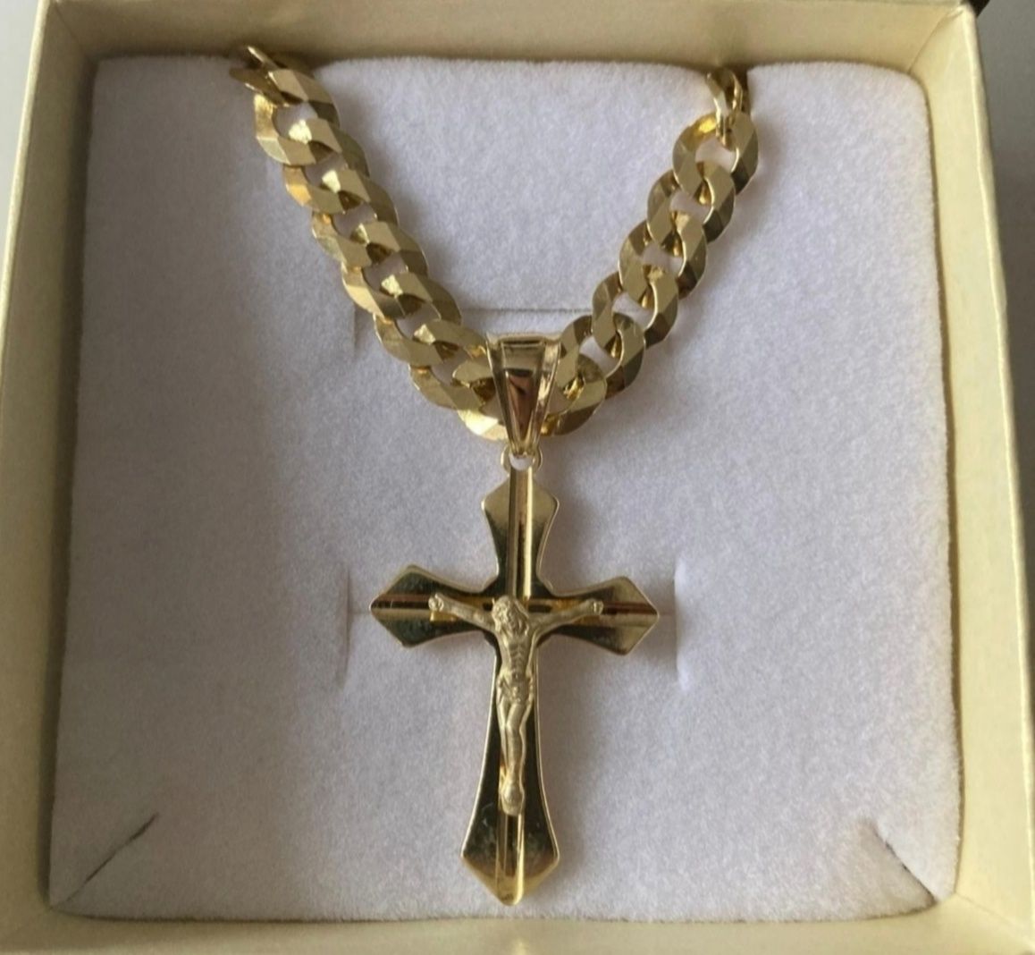 Srebrny pozłacany łańcuszek z krzyżykiem 60cm