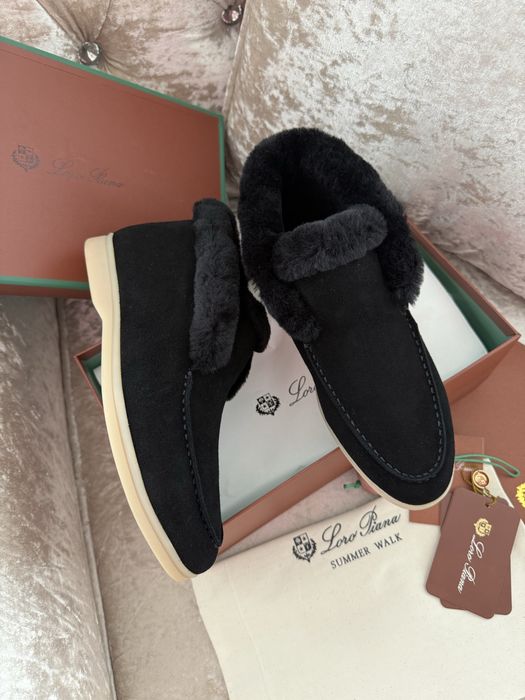 Теплі лофери чорні зимові хутряні лоро піана loro piana
