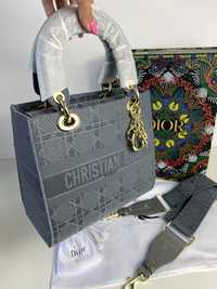 Luksusowa torebka damska Dior Lady-D Premium luks jakość CD szara