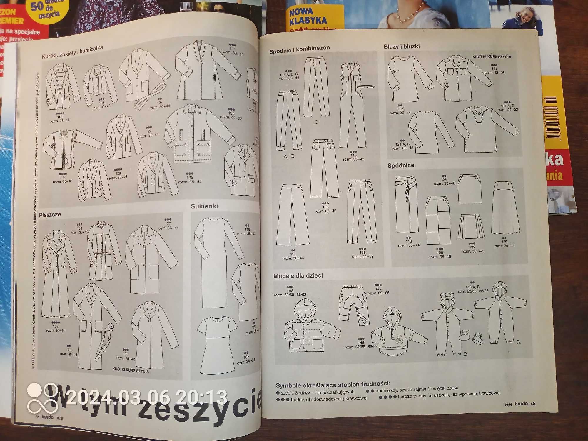 BURDA MODA PIĘKNO RELAKS czasopismo z wykrojami z 1998 r. Za 3 numery.