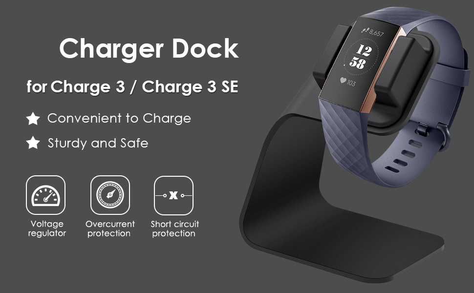 CAVN Stojak do Ładowania Fitbit Charge 3 USB Aluminium Czarny Nowy